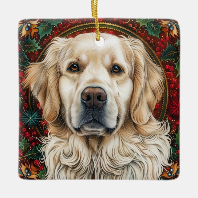Ornement En Céramique Chien de Noël Golden Retreiver (Devant)