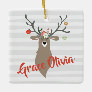 Ornement En Céramique Chien de Noël Personalisé Avec Des Antlers