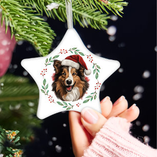 Ornement En Céramique Chien de Noël Rough Collie Personnalisé
