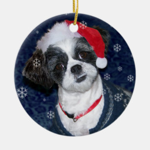 Ornement En Céramique Chien de Shih Tzu de Noël
