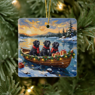 Ornement En Céramique Chien de Terre-Neuve Noël Bateau Fêtes