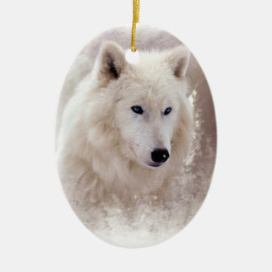 ORNEMENT EN CÉRAMIQUE CHIEN DE TRAÎNEAU SIBÉRIEN BLANC