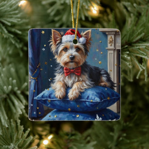 Ornement En Céramique Chien élégant Biewer Terrier Velvet Noël