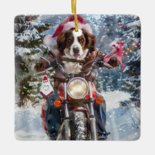 Ornement En Céramique Chien Épagneul Breton à moto Noël