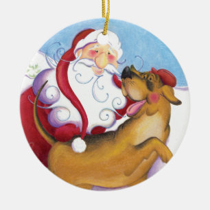 Ornement En Céramique Chien et Père Noël/ornement