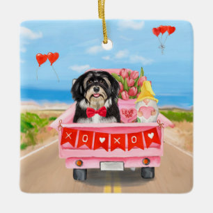 Ornement En Céramique Chien Havanais Saint Valentin Camion