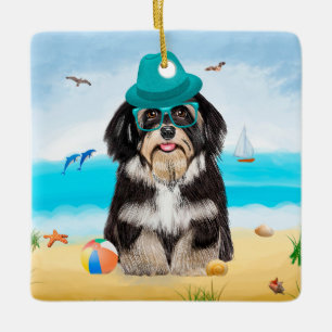 Ornement En Céramique Chien Havanais sur la plage