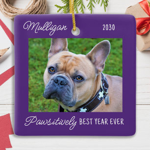 Ornement En Céramique Chien mignon Purple Quarantaine Noël Animaux de co