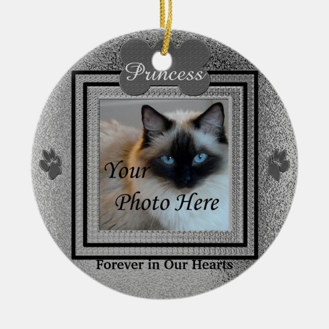 Ornement En Céramique Chien ou chat Memorial personnalisé Argent (Devant)