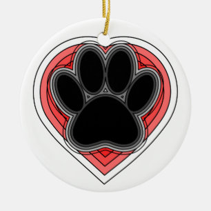 Ornement En Céramique Chien Paw Dans Le Coeur Rouge Avec Les Outlines