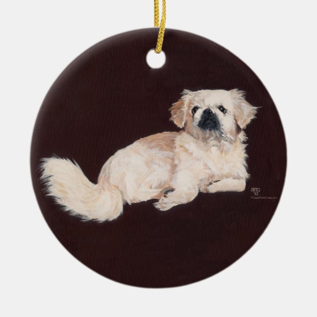 Ornement En Céramique Chien pekingese blanc (Devant)