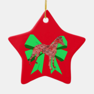 Ornement En Céramique Chien Whippet Silhouette Green Bow Noël