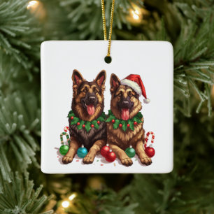 Ornement En Céramique Chiens de Berger Allemand de Noël