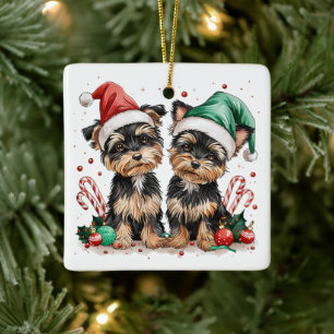 Ornement En Céramique Chiens de Noël Yorkshire Terrier