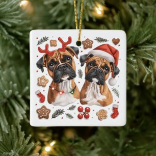 Ornement En Céramique Chiens en boîte de Noël