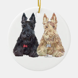 Ornement En Céramique Chiens Scottie Wheatens et Noirs