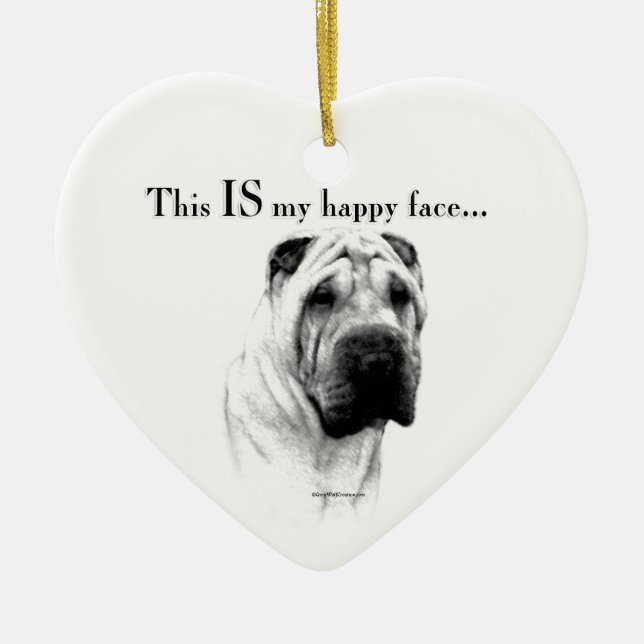 Ornement En Céramique Chinois Shar Pei Joyeux Visage (Devant)