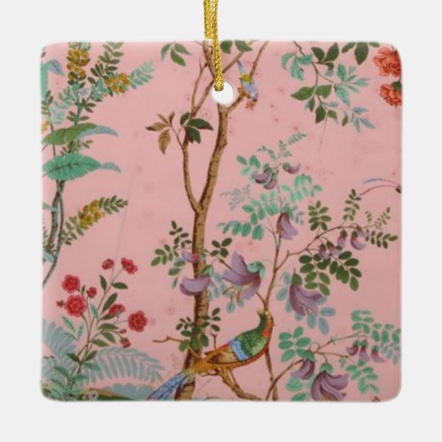 Ornement En Céramique Chinoiserie rose (Devant)
