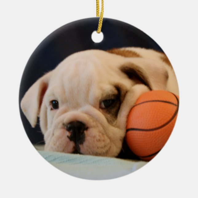 Ornement En Céramique Chiot anglais de basket-ball de bouledogue (Devant)