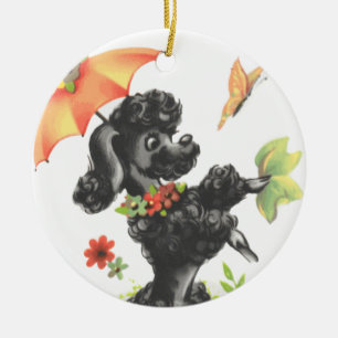 Ornement En Céramique chiot de caniche avec parapluie
