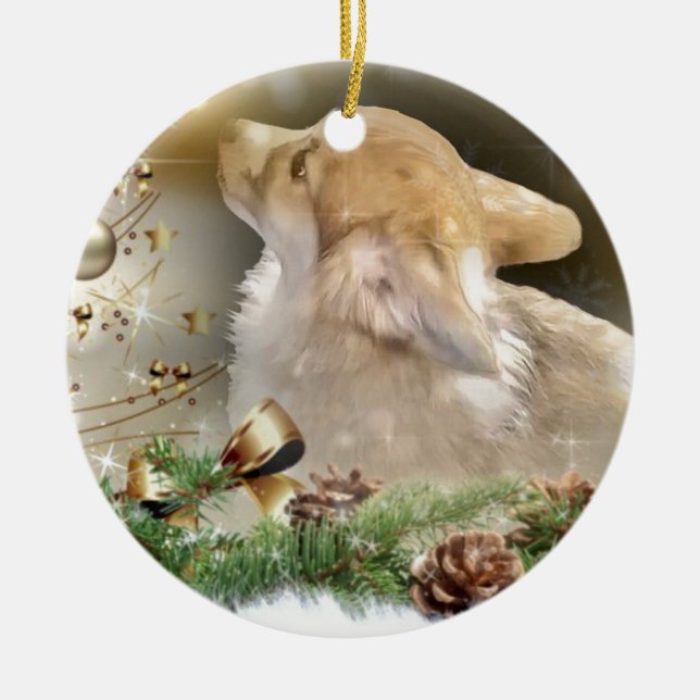 Ornement En Céramique Chiot de corgi de Noël (Devant)
