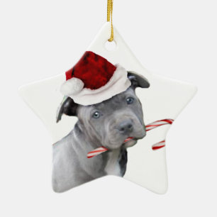 Ornement En Céramique Chiot de pitbull de Noël