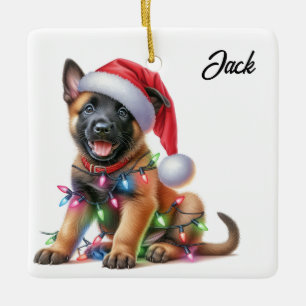 Ornement En Céramique Chiot Malinois Belge de Noël personnalisé