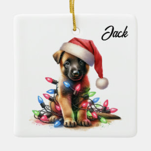 Ornement En Céramique Chiot Malinois Belge de Noël personnalisé