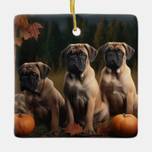 Ornement En Céramique Chiots Bullmastiff Délice d'Automne Citrouille