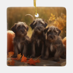 Ornement En Céramique Chiots Griffon à Poil Dur Automne