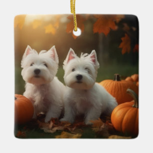 Ornement En Céramique Chiots Terrier West Highland White Pumpkin d'Autom