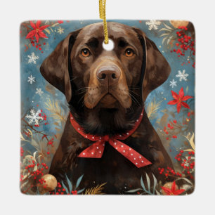 Ornement En Céramique Chocolat de Noël chien du laboratoire