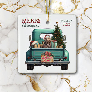 Ornement En Céramique Chocolat Labrador Retriever Retro Truck Noël