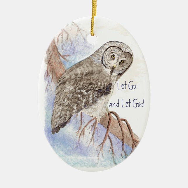 Ornement En Céramique Chouette aquarelle personnalisée Datée Laissez all (Devant)