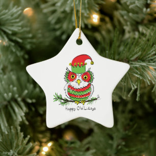 Ornement En Céramique Chouette Drôle Noël Mignonne Vacances