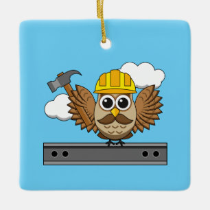 Ornement En Céramique Chouette ouvrière de construction mignonne avec de