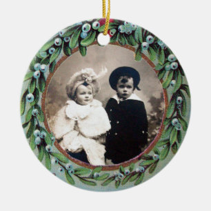 ORNEMENT EN CÉRAMIQUE CHRISTMAS COURONNE AVEC MISTLETOS MODÈLE PHOTO