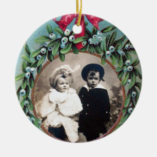 ORNEMENT EN CÉRAMIQUE CHRISTMAS COURONNE AVEC MISTLETOS MODÈLE PHOTO