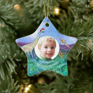 Ornement En Céramique Christmas Dinosaur Personalized photo 2022