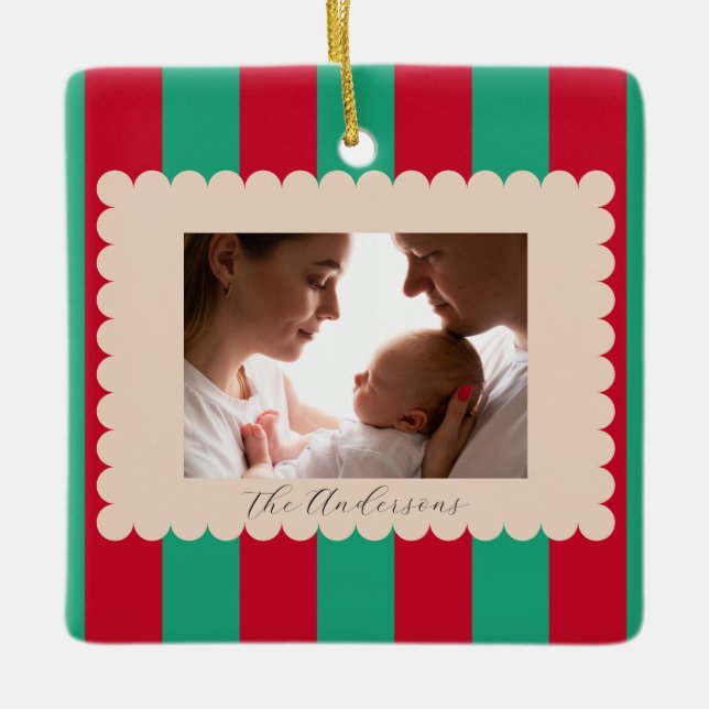 Ornement En Céramique Christmas Holiday Striped Custom Photograph Modern (Devant)