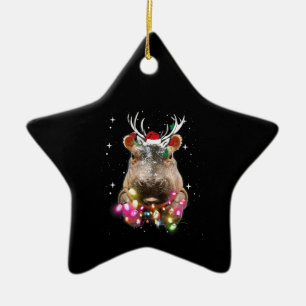 Ornement En Céramique Christmas Lights Hippo Fiona Hippopotamus Lover