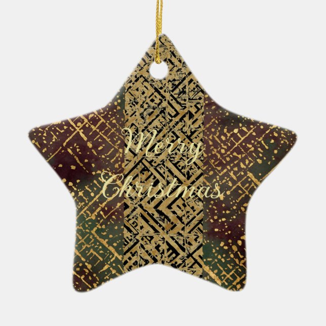 Ornement En Céramique Christmas Luxury Pattern, Red Gold Green Black (Devant)