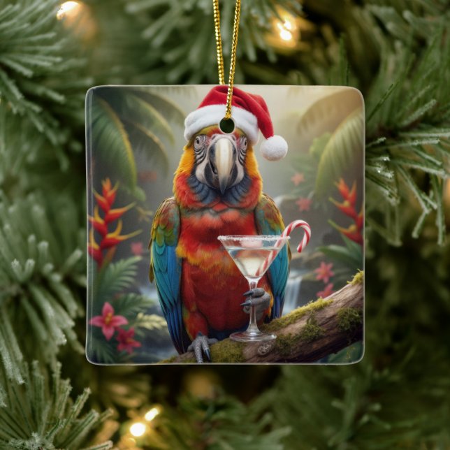 Ornement En Céramique Christmas Macaw Parrot With Martini Cocktail (Arbre)