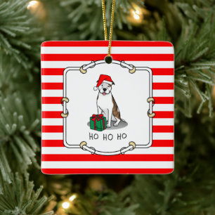 Ornement En Céramique Christmas Père Noël Pit Bull (lt brindle white 3)
