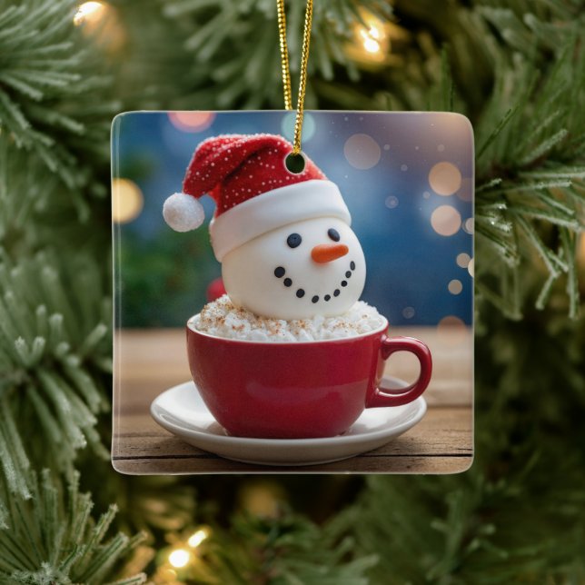 Ornement En Céramique Christmas Snowman In Hot Cocoa (Arbre)