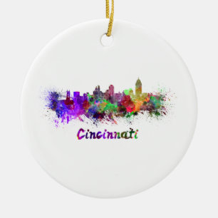Ornement En Céramique Cincinnati skyline in watercolor