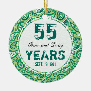 Ornement En Céramique cinquante-cinquième Monogramme vert de Paisley