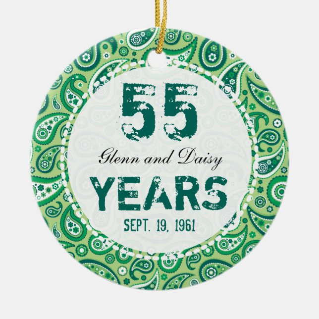 Ornement En Céramique cinquante-cinquième Monogramme vert de Paisley (Devant)