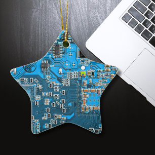 Ornement En Céramique Circuit imprimé de geek informatique bleu