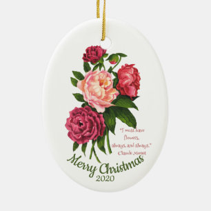 Ornement En Céramique Citation Vintage Peony de Noël